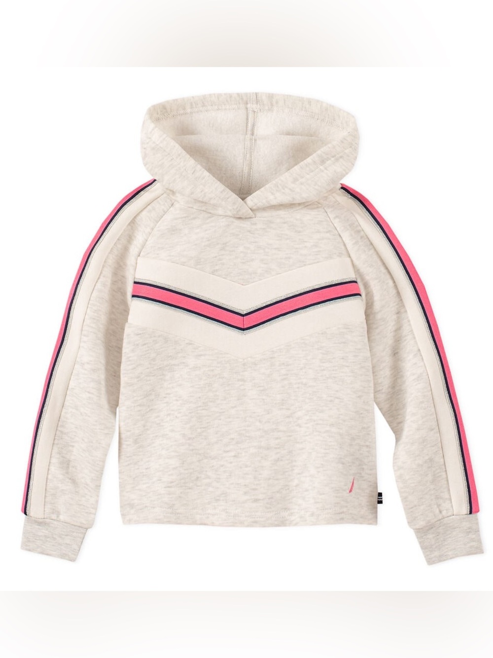 Nautica Girls Cream Soft Piece Fleece Hoodie with Pink Stripes